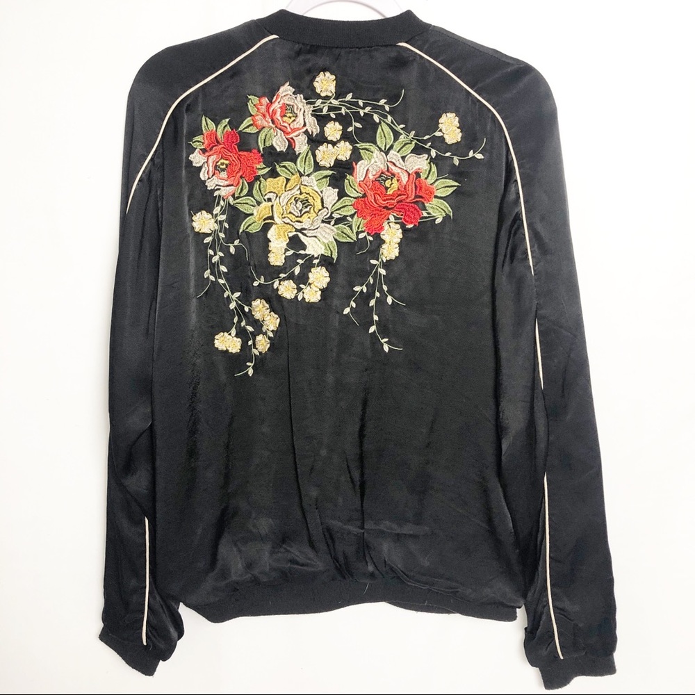 Blank NYC Satin Embroidered Back Bomber Jacket